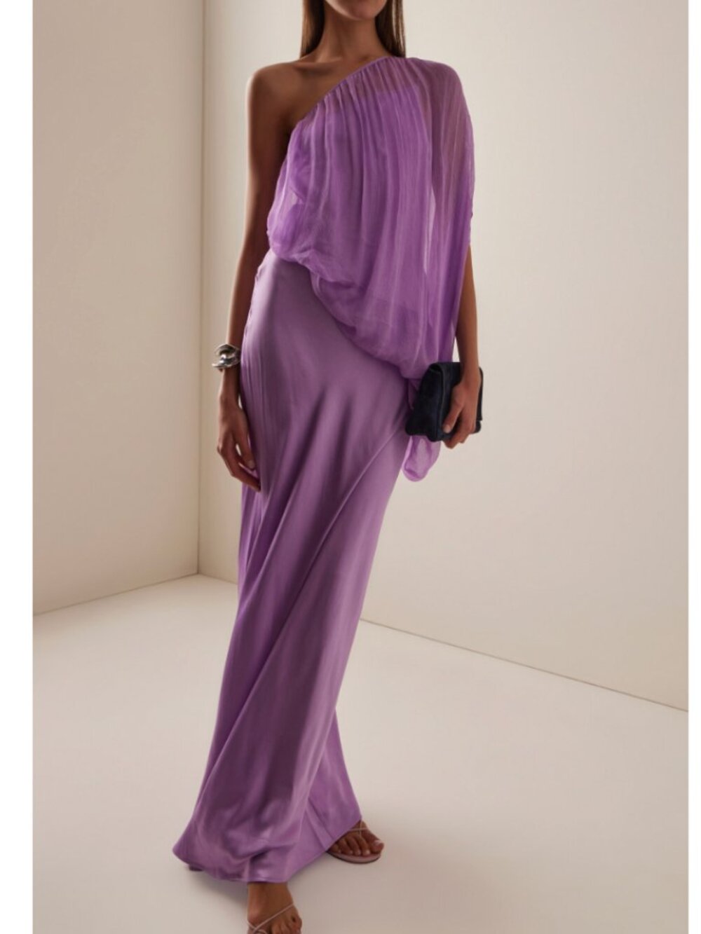 Third Form Solstice One-Shoulder Chiffon Maxi Dress in Purple